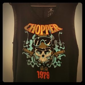 Sleeveless Top With Biker Skull Grapic